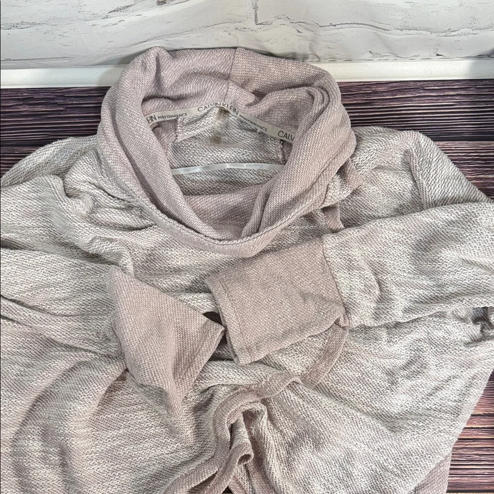 Calvin Klein Performance Cowl Tunnel Neck Tulip Wrap Sweater in Heathered Pink‎